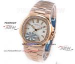 Perfect Replica OE Factory 5713 Patek Philippe Nautilus Rose Gold Diamond Bezel Men Watches